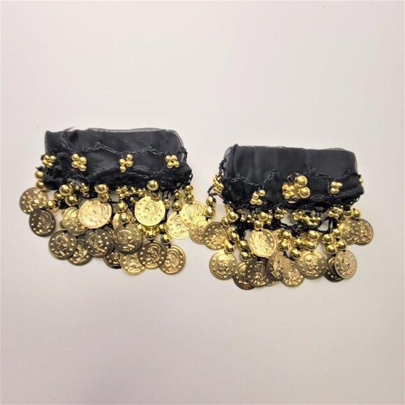 PAIR of Belly Dance Wristband Gold Coins Cuff - Picture 3 of 9